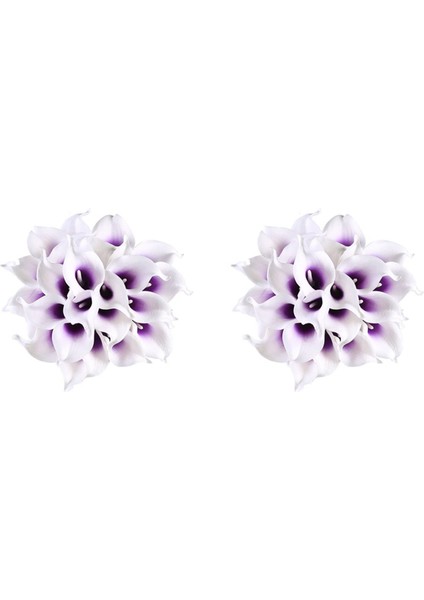 Dıy Gelin Düğün Buketi Centerpieces Ev Dekor Için 48 Adet Yapay Calla Zambak Çiçekler (Beyaz Mor) (Yurt Dışından)