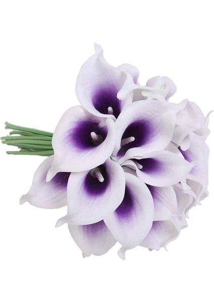Dıy Gelin Düğün Buketi Centerpieces Ev Dekor Için 48 Adet Yapay Calla Zambak Çiçekler (Beyaz Mor) (Yurt Dışından)