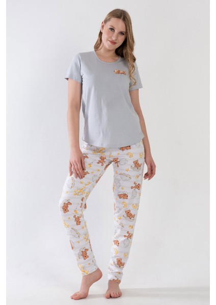 Pamuklu Kadın Kısa Kol Pijama Takım