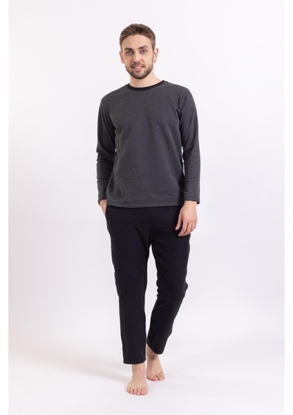 Vs Erkek O Yaka U.kol Pijama Takımı Antrasit Siyah