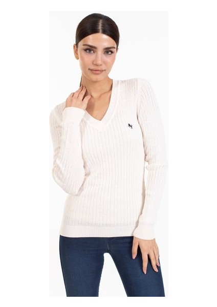 Vs Bayan V Yaka Saç Örgü U.kol Bluz 21 110 Ekru