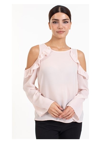 Zra Bayan Şifon Fırfırlı U.kol Bluz Pembe