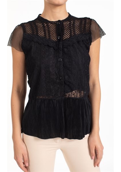 4s Bayan Önü Dügmeli Kolsuz Bluz Siyah fırsatları