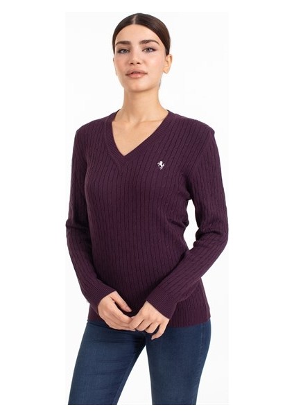 Vs Bayan V Yaka Saç Örgü U.kol Bluz 21 110 Mürdüm