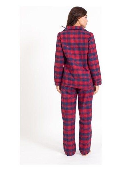 Vs Bayan Ekose Flanel U.kol Pijama Takım Lacivert/kırmızı Ekose modelleri
