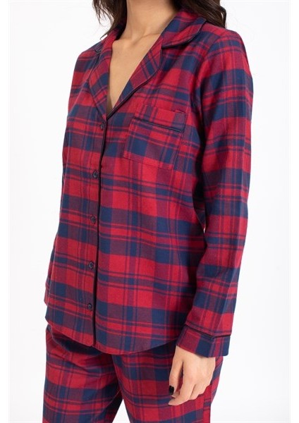 Vs Bayan Ekose Flanel U.kol Pijama Takım Lacivert/kırmızı Ekose fırsatları