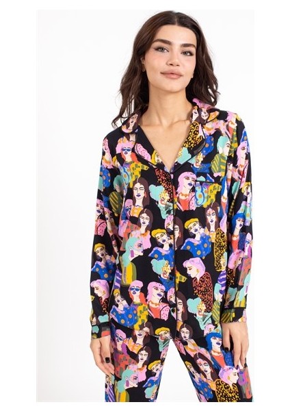 Vs Bayan Desenli Pamuk Saten U.kol Pijama Takım Kadın/desenli