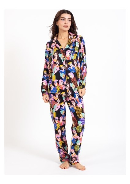Vs Bayan Desenli Pamuk Saten U.kol Pijama Takım Kadın/desenli modelleri