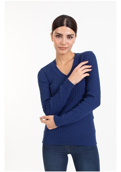 Vs Bayan V Yaka Saç Örgü U.kol Bluz 21 110 Lacivert modelleri