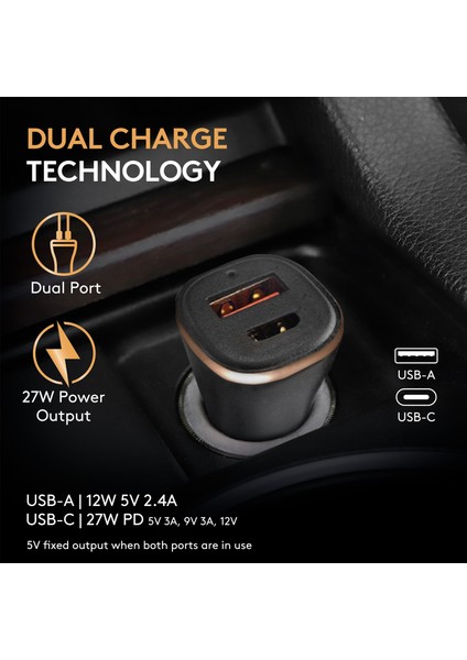 Car Charger Type-C PD18W +2.4A Black modelleri