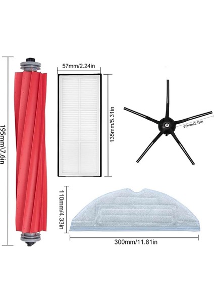 Ana Fırça Yan Fırça Hepa Filtre Paspas Bezi Aksesuarları Roborock S7 T7S Artı Robotlu Süpürge Yedek Parça (Yurt Dışından)