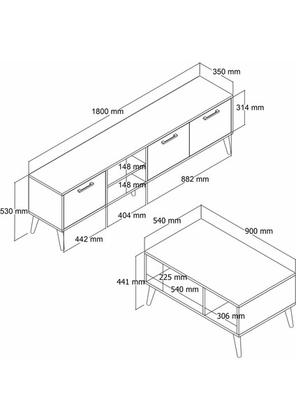 Set 1581-2070 Exxen 180 cm Tv Ünitesi + Exxen Orta Sehpa - Hat-Antrasit Rengi