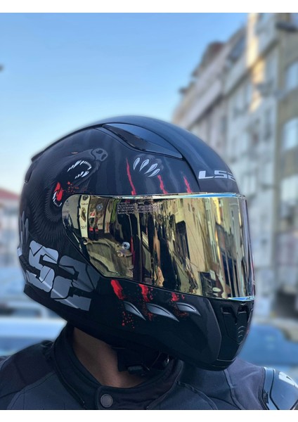 Rapıd 2 Clawn Mat Siyah-Gri-Kırmızı Kask (Prohel Balaklava Hediye) Altın Renk Cam (Gold) modelleri