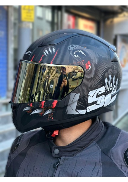 Rapıd 2 Clawn Mat Siyah-Gri-Kırmızı Kask (Prohel Balaklava Hediye) Altın Renk Cam (Gold) fırsatları