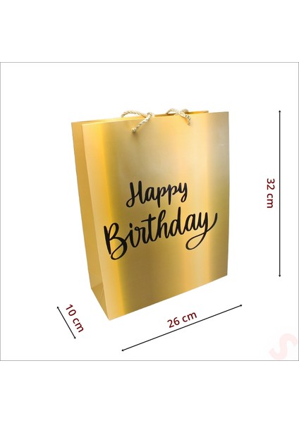Happy Birthday Altın Karton Çanta, 32 x 26 x 10 cm - 1 Adet fiyatları