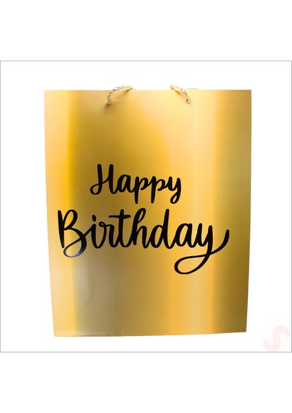 Happy Birthday Altın Karton Çanta, 32 x 26 x 10 cm - 1 Adet modelleri