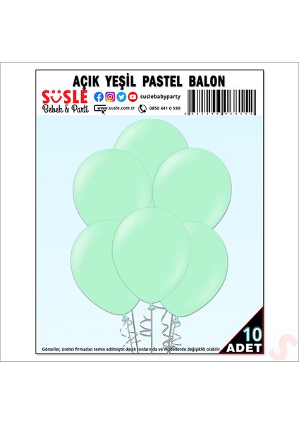 Açık Yeşil Pastel Balon, 30CM x 10 Adet