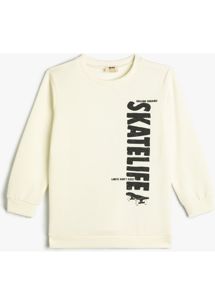 Sweatshirt Kaykay Baskılı Uzun Kollu Bisiklet Yaka Şardonlu