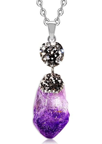 Sertifikalı Ham İşlenmemiş Zirkon Taşlı Model Ametist Taşı Kolye