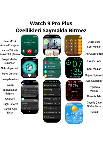 Watch 9 Pro Plus Amoled Akıllı Saat Iphone ve Android Tüm Telefonlara Uyumlu