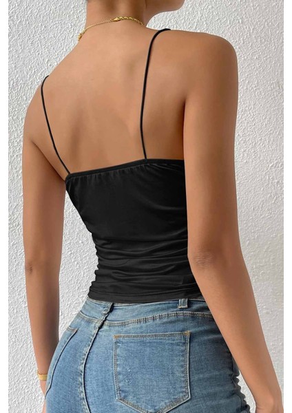 Kadın Kolsuz Askılı Degaje Yaka Bluz Crop fiyatları