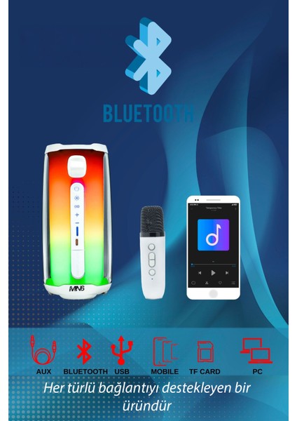 Pluse 5 Mikrofonlu Bluetooth Hoparlör/dekoratif Aydınlatma/led Işıklı Gece Lambası/360°ledli hoparlör/6 Saat Kesintisiz Oynatma/Taşınabilir Bluetooth Hoparlör