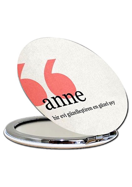Anne Baskılı Ayna Yuvarlak Kişiye Özel Isim Baskılı Cep Aynası 7 cm (Kapaklı ve Büyüteçli)