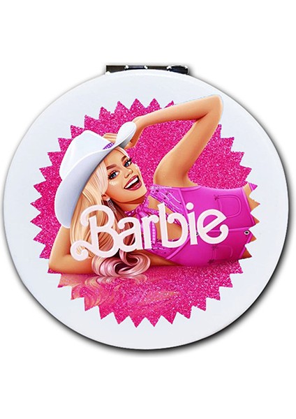 Barbie Baskılı Ayna Yuvarlak Kişiye Özel Isim Baskılı Cep Aynası 7 cm (Kapaklı ve Büyüteçli)