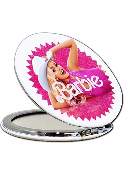 Barbie Baskılı Ayna Yuvarlak Kişiye Özel Isim Baskılı Cep Aynası 7 cm (Kapaklı ve Büyüteçli) modelleri