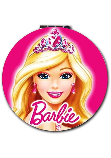 Barbie Baskılı Ayna Yuvarlak Kişiye Özel Isim Baskılı Cep Aynası 7 cm (Kapaklı ve Büyüteçli)