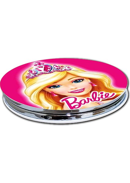 Barbie Baskılı Ayna Yuvarlak Kişiye Özel Isim Baskılı Cep Aynası 7 cm (Kapaklı ve Büyüteçli) modelleri
