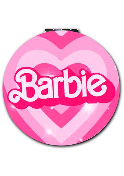 Barbie Baskılı Ayna Yuvarlak Kişiye Özel Isim Baskılı Cep Aynası 7 cm (Kapaklı ve Büyüteçli)