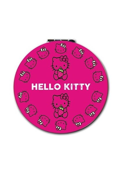 Hello Kitty Baskılı Ayna Yuvarlak Kişiye Özel Isim Baskılı Cep Aynası 7 cm (Kapaklı ve Büyüteçli)