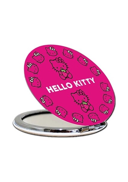 Hello Kitty Baskılı Ayna Yuvarlak Kişiye Özel Isim Baskılı Cep Aynası 7 cm (Kapaklı ve Büyüteçli)