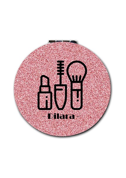 Makyaj Baskılı Ayna Yuvarlak Kişiye Özel Isim Baskılı Cep Aynası 7 cm (Kapaklı ve Büyüteçli)