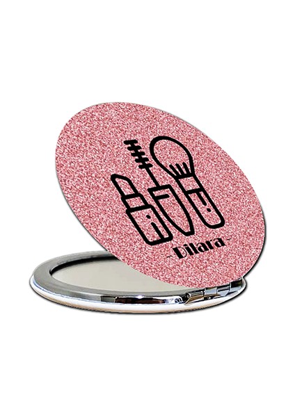 Makyaj Baskılı Ayna Yuvarlak Kişiye Özel Isim Baskılı Cep Aynası 7 cm (Kapaklı ve Büyüteçli) fiyatları