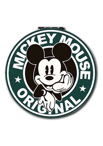 Mickey Mouse Baskılı Ayna Yuvarlak Kişiye Özel Isim Baskılı Cep Aynası 7 cm (Kapaklı ve Büyüteçli)