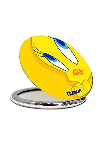 Tweety Baskılı Ayna Yuvarlak Kişiye Özel Isim Baskılı Cep Aynası 7 cm (Kapaklı ve Büyüteçli) fiyatları