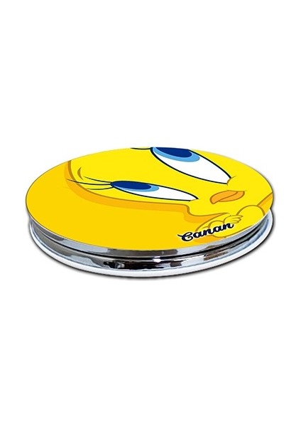 Tweety Baskılı Ayna Yuvarlak Kişiye Özel Isim Baskılı Cep Aynası 7 cm (Kapaklı ve Büyüteçli) modelleri