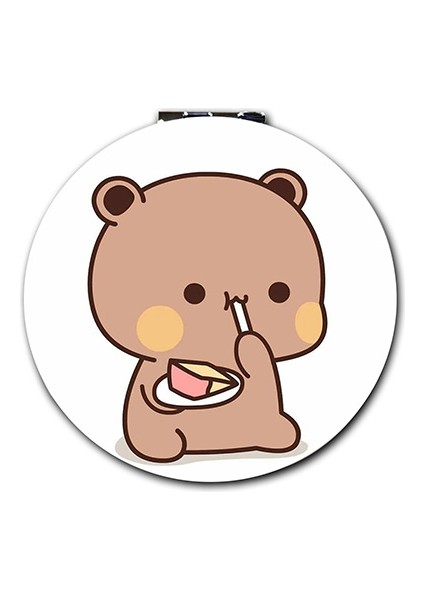 Dudu Bubu Baskılı Ayna Kişiye Özel Isim Baskılı Cep Aynası 7 cm Ayıcık Çift Sevgili (Kapaklı ve Büyüteçli)