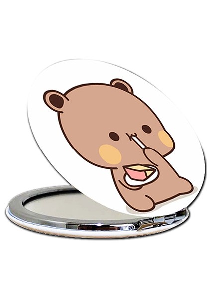 Dudu Bubu Baskılı Ayna Kişiye Özel Isim Baskılı Cep Aynası 7 cm Ayıcık Çift Sevgili (Kapaklı ve Büyüteçli) modelleri
