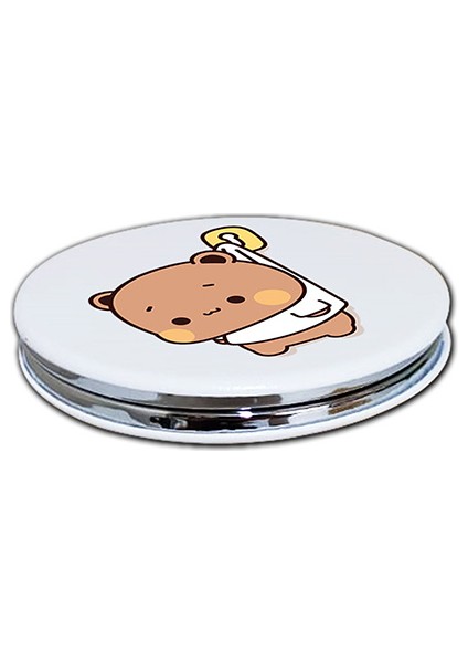 Dudu Bubu Baskılı Ayna Kişiye Özel Isim Baskılı Cep Aynası 7 cm Ayıcık Çift Sevgili (Kapaklı ve Büyüteçli) modelleri