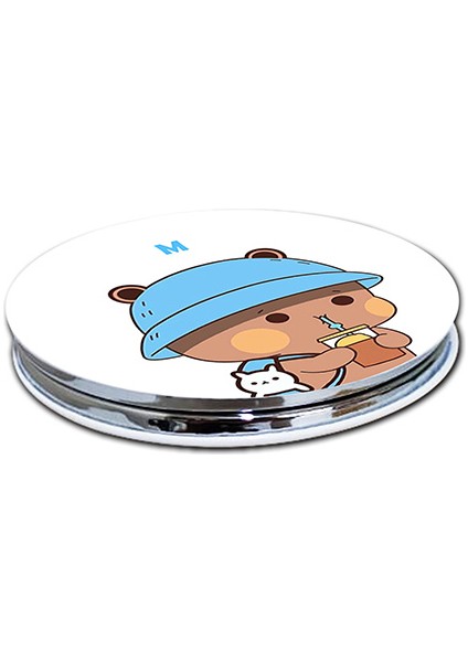 Dudu Bubu Baskılı Ayna Kişiye Özel Isim Baskılı Cep Aynası 7 cm Ayıcık Çift Sevgili (Kapaklı ve Büyüteçli) modelleri