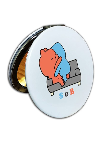 Evie Kinie Baskılı Ayna Kişiye Özel Isim Baskılı Cep Aynası 7 cm Ayıcık Çift Sevgili (Kapaklı ve Büyüteçli) fiyatları