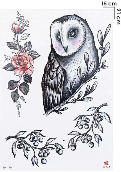 Geçici Baykuş ve Çiçek Dövme Tattoo