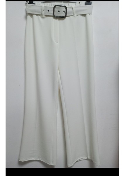 Enine Boyuna Likralı Scuba Krep Kumaş Yarım Ispanyol Paçalı Kemerli Pantolon modelleri