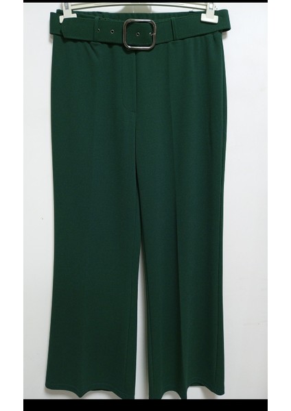 Enine Boyuna Likralı Scuba Krep Kumaş Yarım Ispanyol Paçalı Kemerli Pantolon modelleri