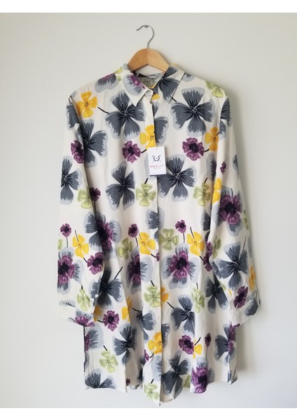 Çok Renkli Çiçekli Büyük Beden Tunik Gömlek