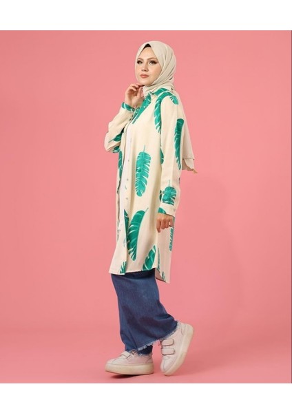 Krem Yeşil Tüy Desenli Tunik Gömlek fiyatları