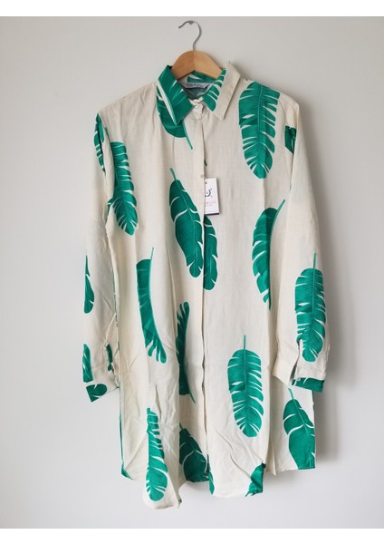 Krem Yeşil Tüy Desenli Tunik Gömlek indirimleri